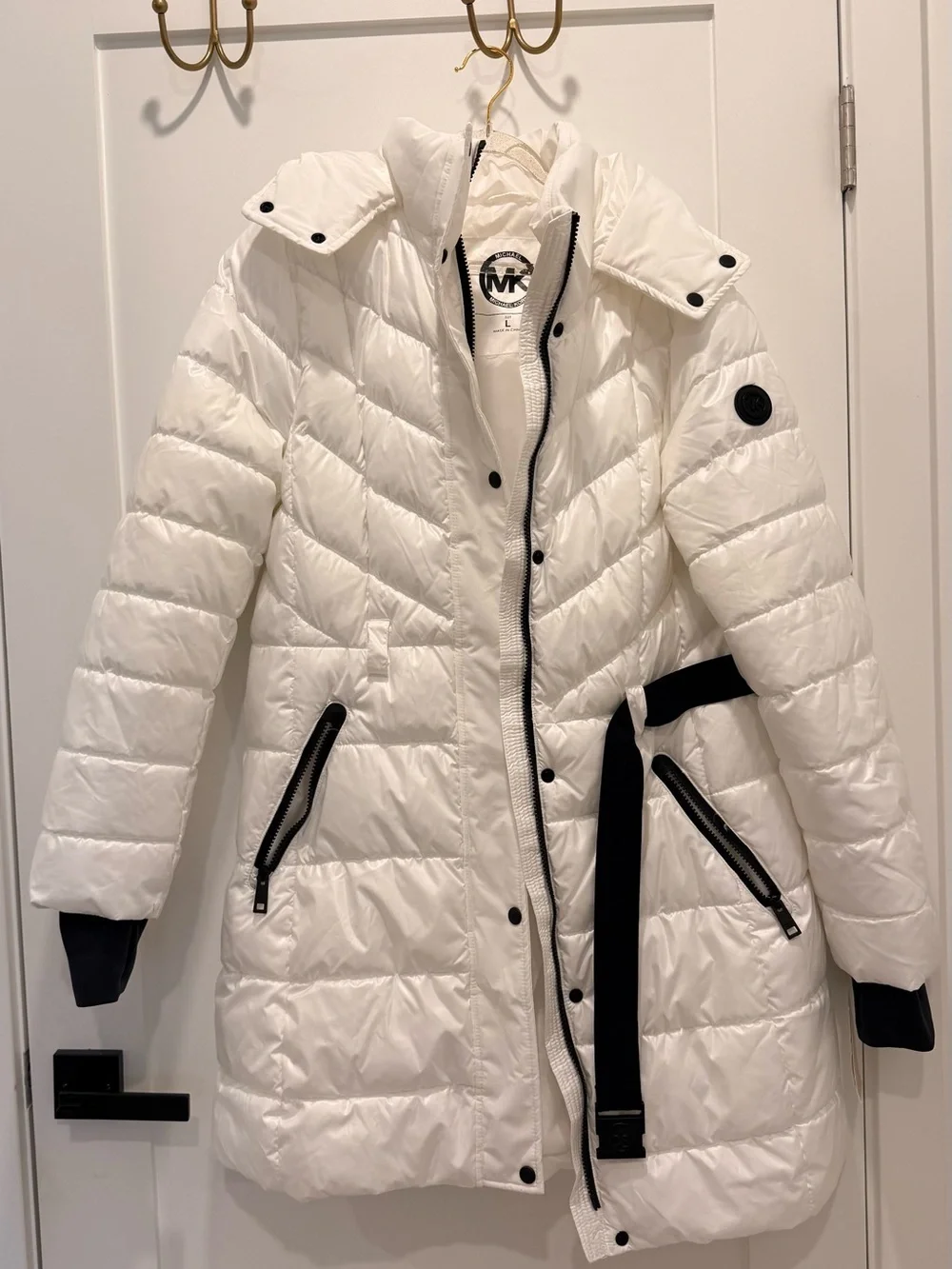 Michael Kors Women's White Hooded Long Puffer Coat